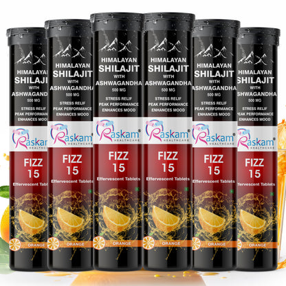 Raskam Himalayan Shilajit With Ashwagandha Effervescent Tablets for Strength, Performance & Muscle recovery | Ayush Approved
