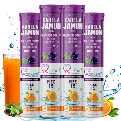 Raskam Karela Jamun with Multi Herb Extract Effervescent Tablets | Helps in High Sugar Condition | Promotes Healthy Glucose Metabolism | Diabetes Management  | Boosts Digestive Health | Blue Raspberry Flavor 15 Fizz Tablets