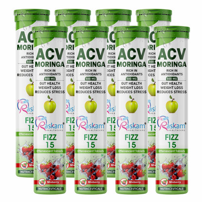 Raskam Apple Cider Vinegar (ACV) Moringa | Master Your Appetite & Boost Immunity | Natural Energy with Antioxidants | No Added Sugar | Mixberry Flavor | 15 Fizz Tablets (500mg)