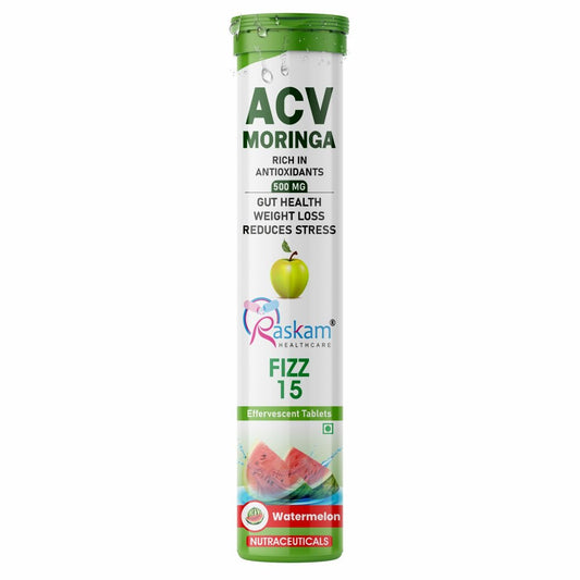 Raskam Apple Cider Vinegar (ACV) Moringa | Master Your Appetite & Boost Immunity | Natural Energy with Antioxidants | No Added Sugar |  Watermelon Flavor | 15 Fizz Tablets (500mg)