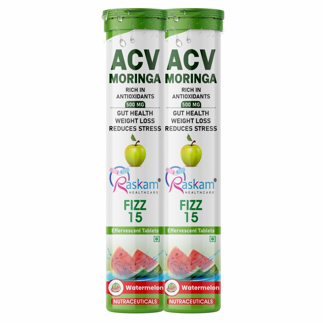 Raskam Apple Cider Vinegar (ACV) Moringa | Master Your Appetite & Boost Immunity | Natural Energy with Antioxidants | No Added Sugar |  Watermelon Flavor | 15 Fizz Tablets (500mg)