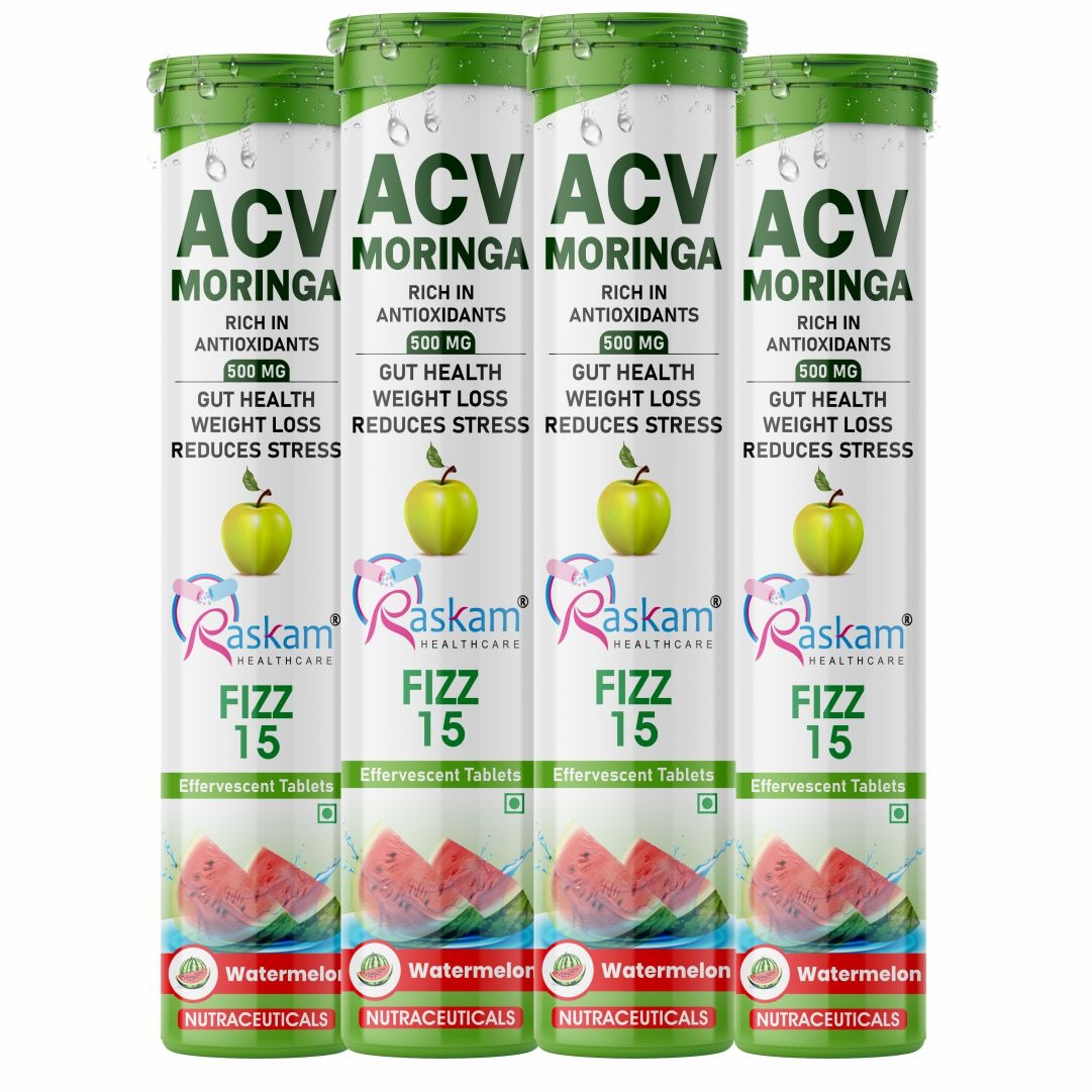 Raskam Apple Cider Vinegar (ACV) Moringa | Master Your Appetite & Boost Immunity | Natural Energy with Antioxidants | No Added Sugar |  Watermelon Flavor | 15 Fizz Tablets (500mg)