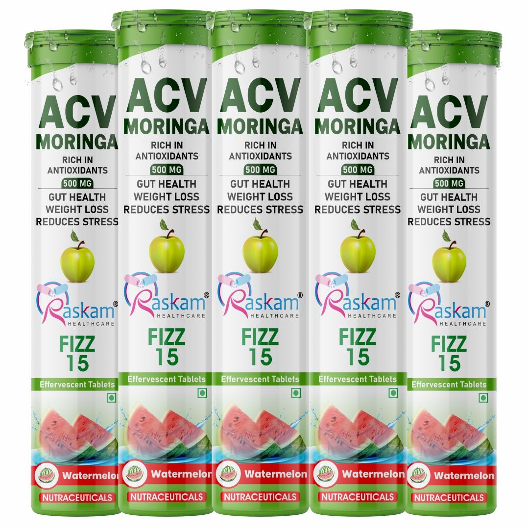 Raskam Apple Cider Vinegar (ACV) Moringa | Master Your Appetite & Boost Immunity | Natural Energy with Antioxidants | No Added Sugar |  Watermelon Flavor | 15 Fizz Tablets (500mg)
