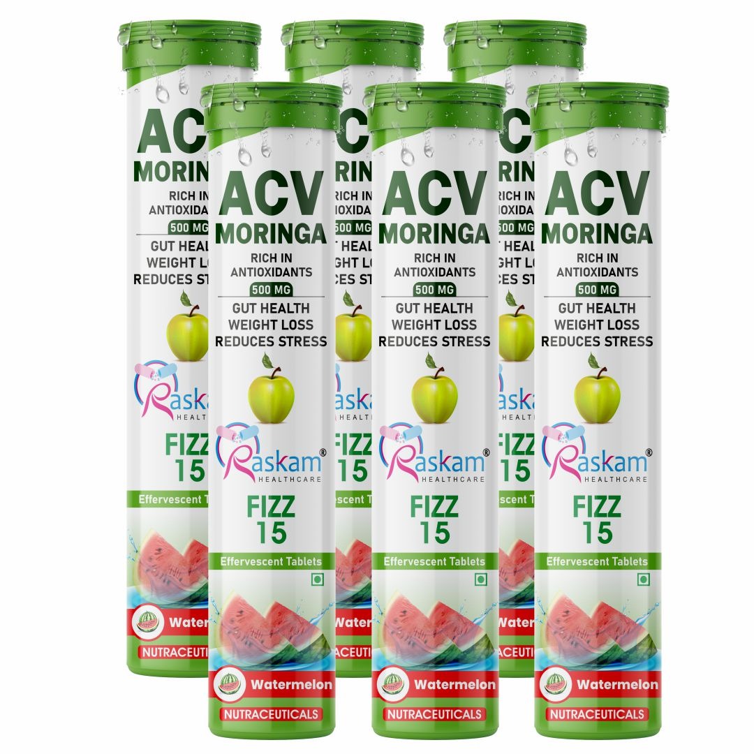 Raskam Apple Cider Vinegar (ACV) Moringa | Master Your Appetite & Boost Immunity | Natural Energy with Antioxidants | No Added Sugar |  Watermelon Flavor | 15 Fizz Tablets (500mg)