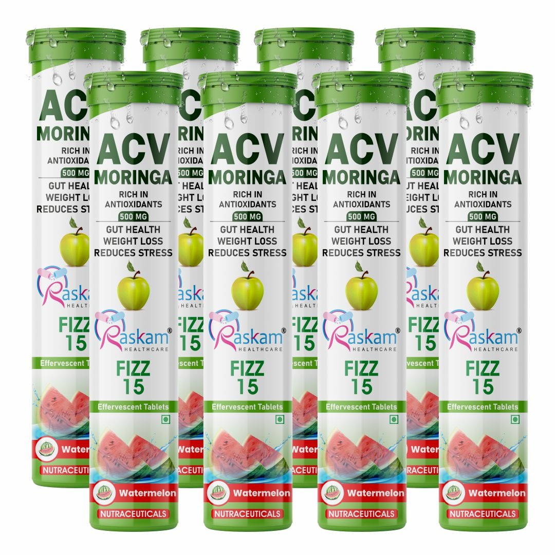 Raskam Apple Cider Vinegar (ACV) Moringa | Master Your Appetite & Boost Immunity | Natural Energy with Antioxidants | No Added Sugar |  Watermelon Flavor | 15 Fizz Tablets (500mg)