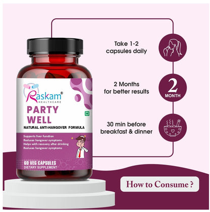 Raskam Party Well 60 Capsules- Anti Hangover Formula
