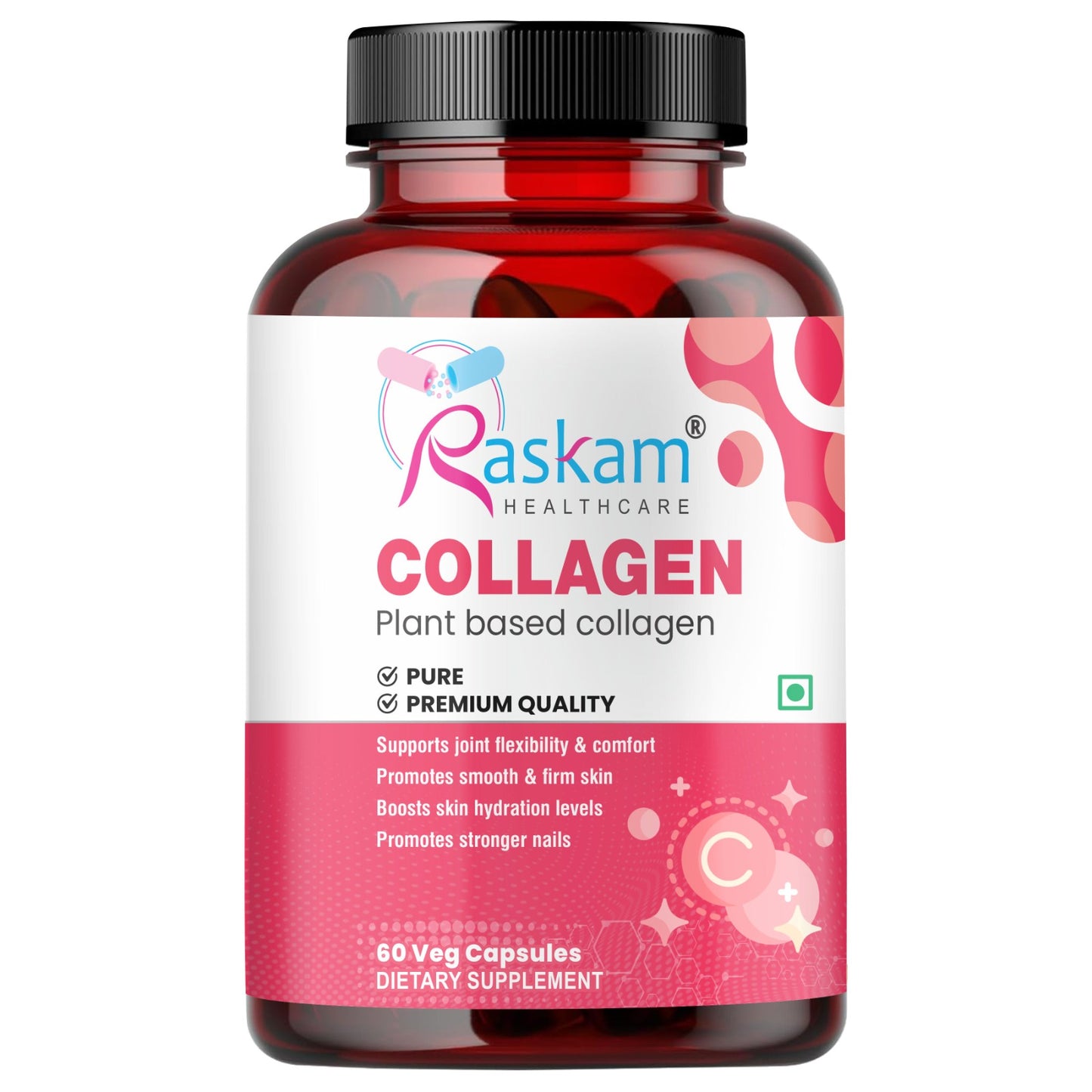 Raskam Plant Blased Collagen-60 capsules Supports Natural Collagen Formation & Skin Regeneration