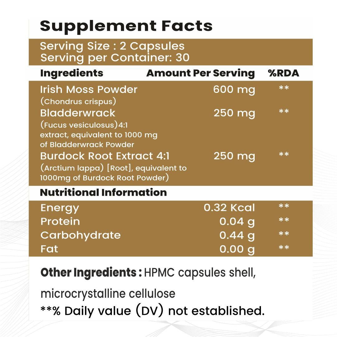 Raskam Sea Moss  | 150MG | 60 Capsules - Organic Irish Sea Moss Powder | Bio available Minerals for Thyroid , Skin and Joint Support