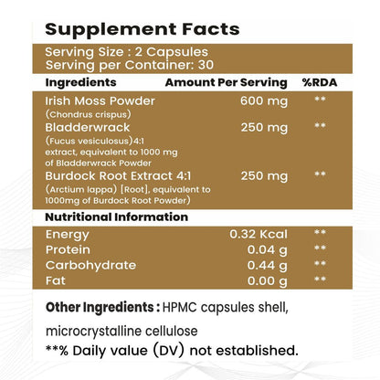 Raskam Sea Moss  | 150MG | 60 Capsules - Organic Irish Sea Moss Powder | Bio available Minerals for Thyroid , Skin and Joint Support