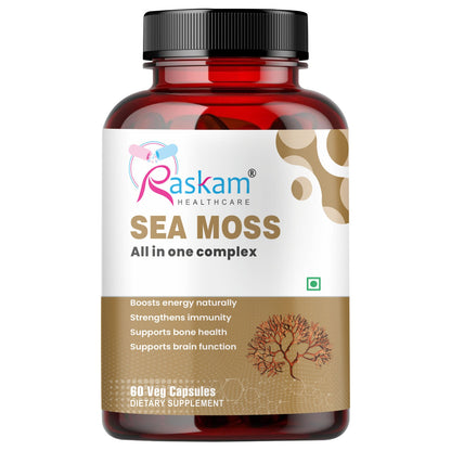 Raskam Sea Moss  | 150MG | 60 Capsules - Organic Irish Sea Moss Powder | Bio available Minerals for Thyroid , Skin and Joint Support