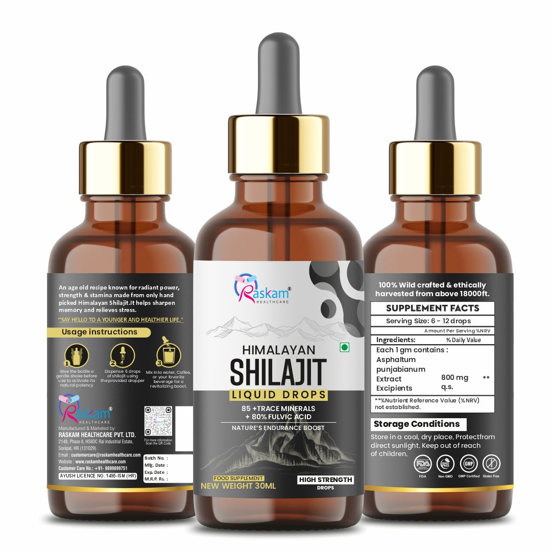 Raskam Pure Himalayan Shilajit liquid Drops - 30ml | Rich in Fulvic acid | Natural extract from Himalayas | 100% Pure Shilajit | Boosts Stamina And Energy | Boosts Stamina And Energy