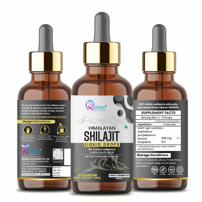 Raskam Pure Himalayan Shilajit liquid Drops - 30ml | Rich in Fulvic acid | Natural extract from Himalayas | 100% Pure Shilajit | Boosts Stamina And Energy | Boosts Stamina And Energy