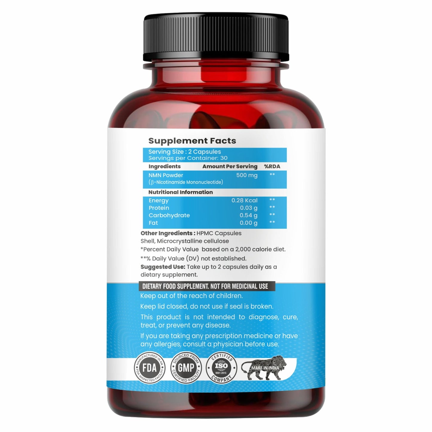 Raskam NMN 500mg capsules | Ultra-Pure 99% NMN for Longevity & Anti-Aging | NAD+ Boost, Cellular Energy & DNA Repair Support