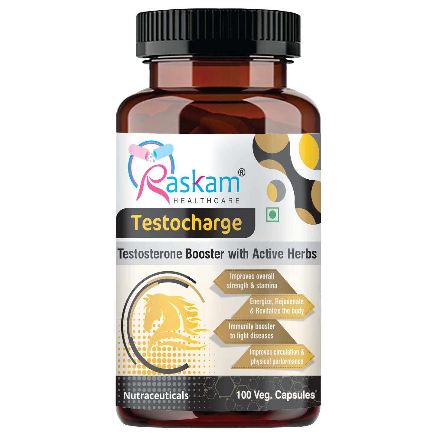 Raskam Testocharge - 100 Capsules Supports Strength & Stamina, For Men