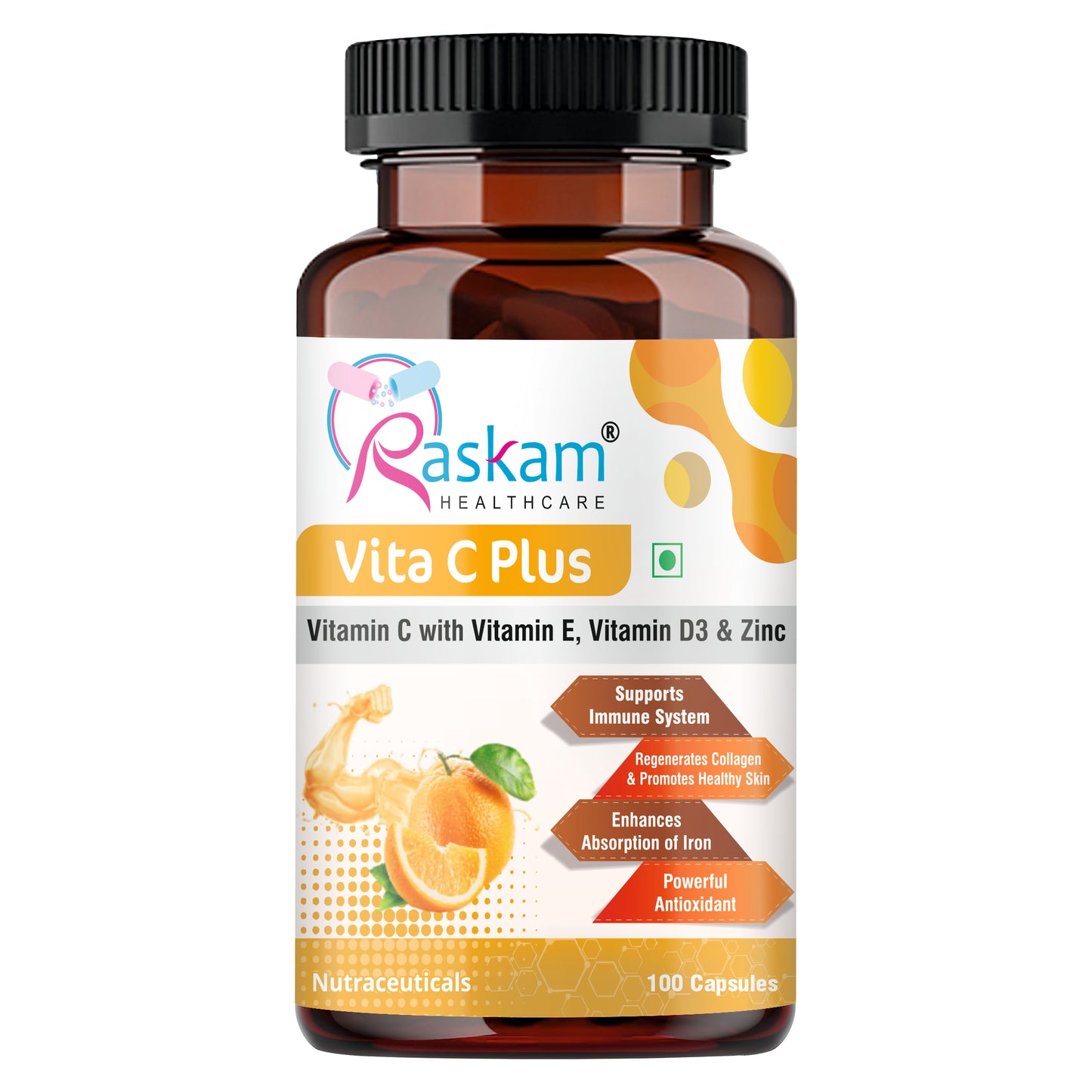 Raskam Vita C Plus - 100 Capsules - Antioxidant & Immune Support - Overall Health - Skin Anti-Ageing -Supports Healthy Skin & Joints