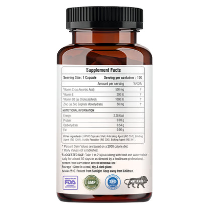 Raskam Vita C Plus - 100 Capsules - Antioxidant & Immune Support - Overall Health - Skin Anti-Ageing -Supports Healthy Skin & Joints