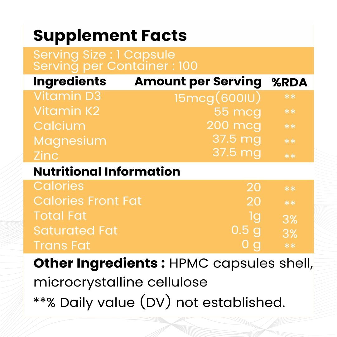 Raskam Vitamin D3 with K2- 100 capsules- Supports Stronger Immunity & Bone & Heart Health | Healthy Heart For Men And Women