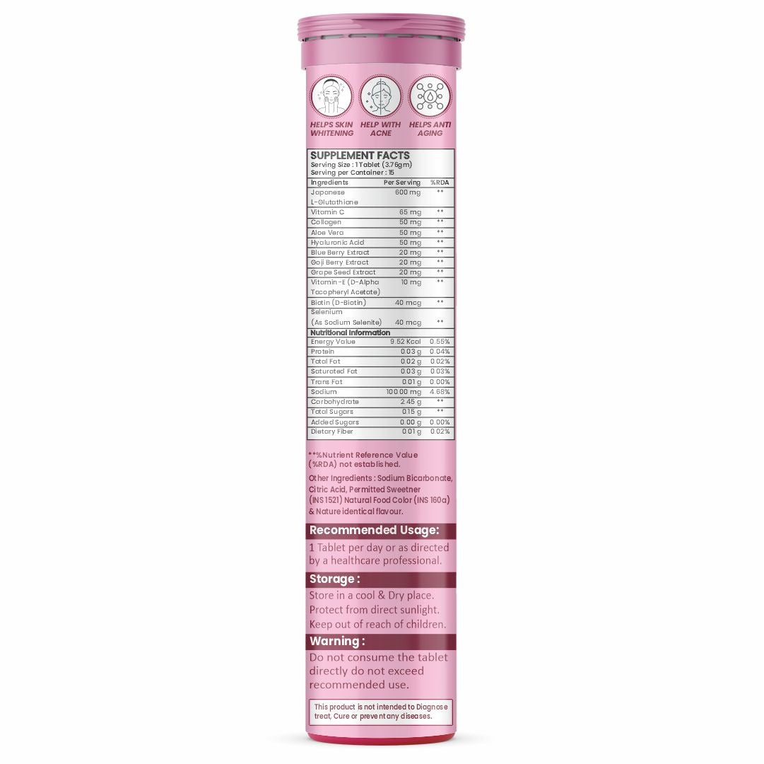 Raskam Glutashine Up 11 In 1 |Japanese L-Glutathione With Collagen | Aloe vera| Biotin | Vitamin-C | Hyaluronic Acid For Skin Glow & Hydration | 15 Fizz Tablets | In Mix Berry Flavor