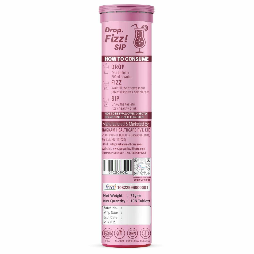 Raskam Glutashine Up 11 In 1 |Japanese L-Glutathione With Collagen | Aloe vera| Biotin | Vitamin-C | Hyaluronic Acid For Skin Glow & Hydration | 15 Fizz Tablets | In Mix Berry Flavor
