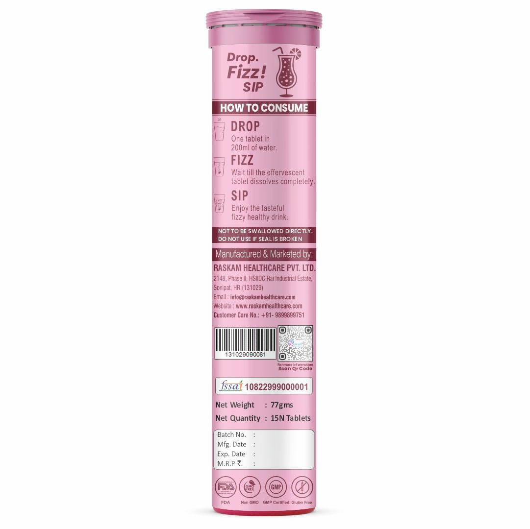Raskam Glutashine Up 11 In 1 |Japanese L-Glutathione With Collagen | Aloe vera| Biotin | Vitamin-C | Hyaluronic Acid For Skin Glow & Hydration | 15 Fizz Tablets | In Orange  Flavor