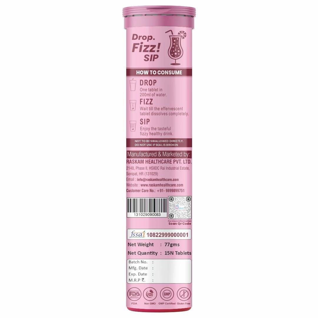 Raskam Glutashine Up 11 In 1 |Japanese L-Glutathione With Collagen | Aloe vera| Biotin | Vitamin-C | Hyaluronic Acid For Skin Glow & Hydration | 15 Fizz Tablets | In Strawberry Lemonade Flavor