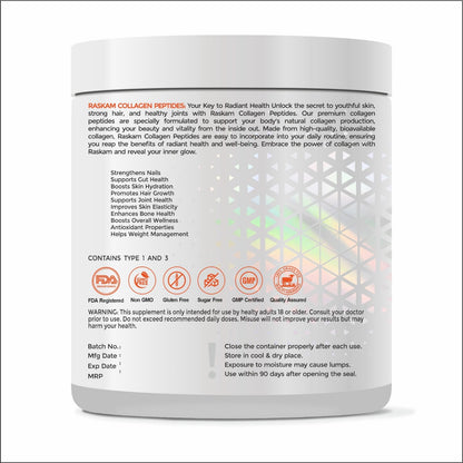 Raskam Advanced Collagen Peptides Powder for Men & Women | Collagen Powder with Biotin, Vitamins C & E for Hair, Nails, Skin Radiance & Anti-Aging Flav- Banana Berry (100gm , 265 gm)
