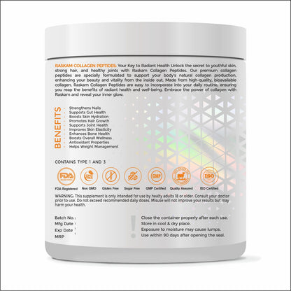 Raskam Advanced Collagen Peptides Powder for Men & Women | Collagen Powder with Biotin, Vitamins C & E for Hair, Nails, Skin Radiance & Anti-Aging Flav- Orange  (265gm ,100gm)