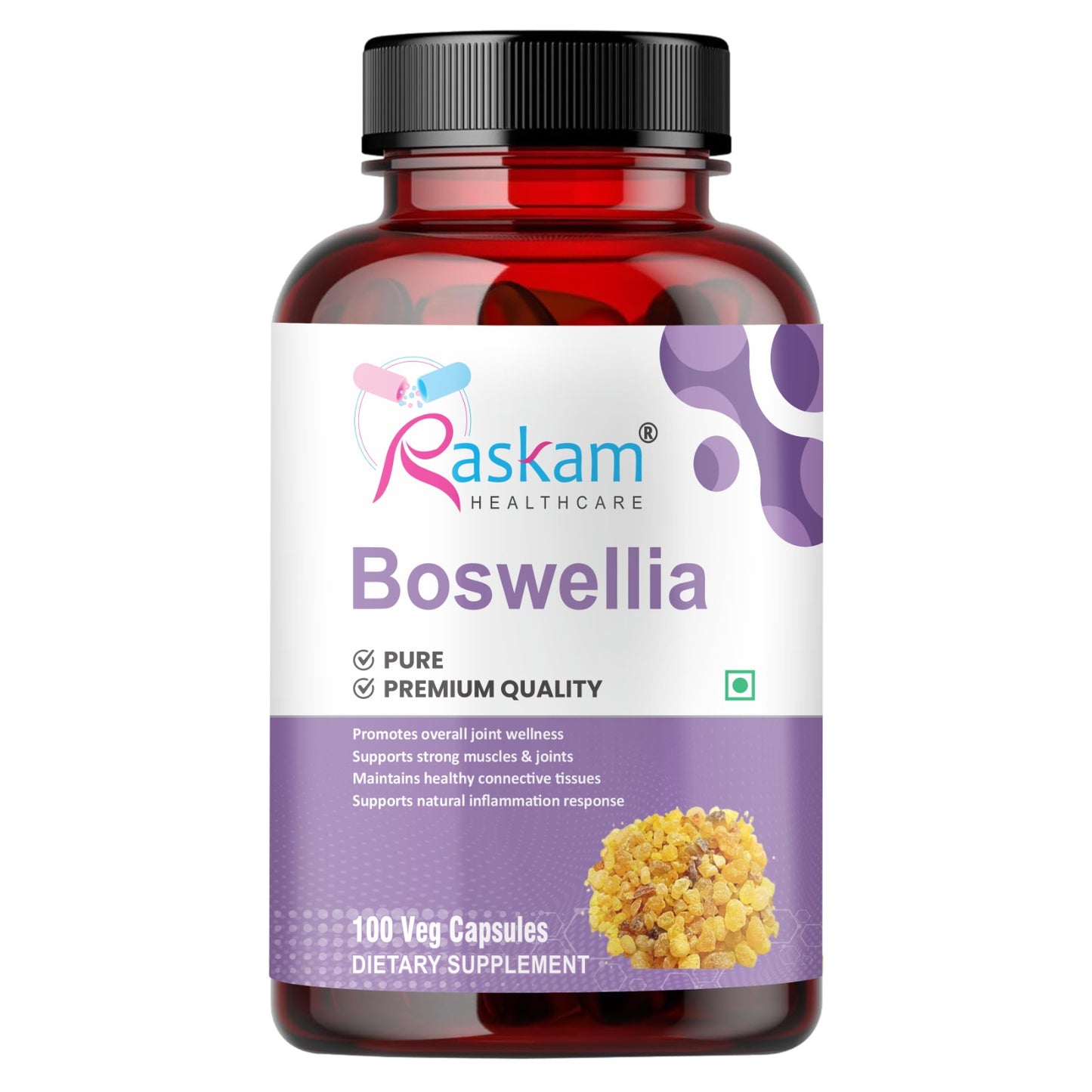 Raskam Boswellia Serrata Extract- 100 Veg Capsules - High Potency Joint Support