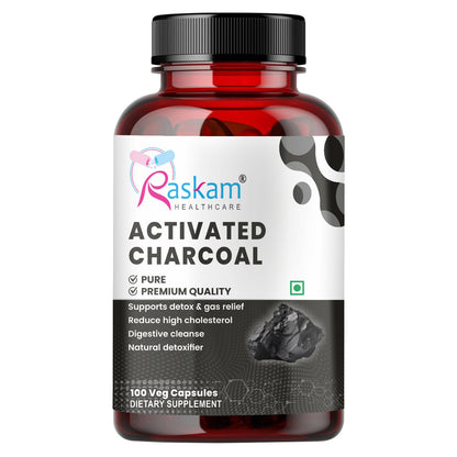 Raskam Activated Charcoal with Apple Cider Vinegar |  Helps in Digestion, Bloating, Liver & Kidney Detox | 100 Veg Capsules