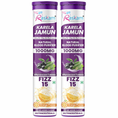 Raskam Karela Jamun with Multi Herb Extract Effervescent Tablets | Helps in High Sugar Condition | Promotes Healthy Glucose Metabolism | Diabetes Management  | Boosts Digestive Health | Tangy Orange Flavor 15 Fizz Tablets