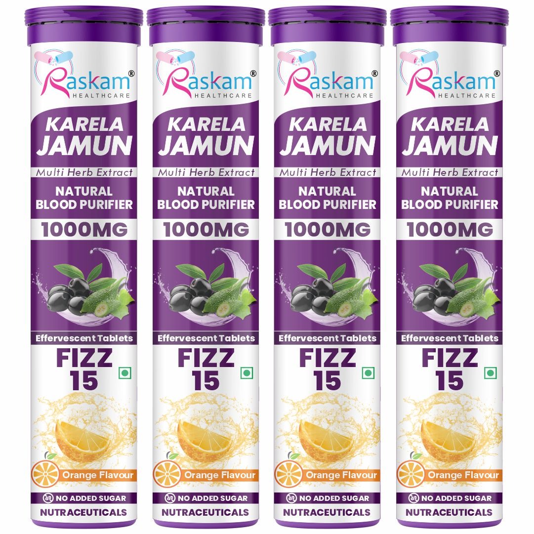Raskam Karela Jamun with Multi Herb Extract Effervescent Tablets | Helps in High Sugar Condition | Promotes Healthy Glucose Metabolism | Diabetes Management  | Boosts Digestive Health | Tangy Orange Flavor 15 Fizz Tablets