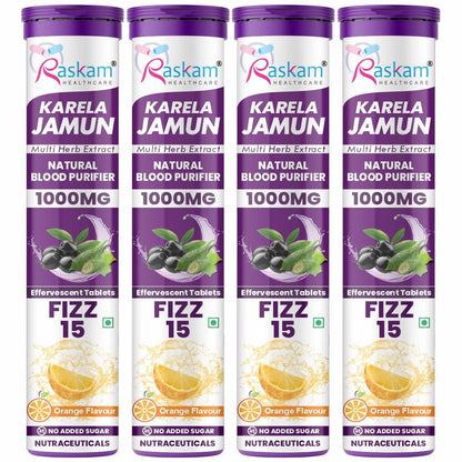 Raskam Karela Jamun with Multi Herb Extract Effervescent Tablets | Helps in High Sugar Condition | Promotes Healthy Glucose Metabolism | Diabetes Management  | Boosts Digestive Health | Tangy Orange Flavor 15 Fizz Tablets