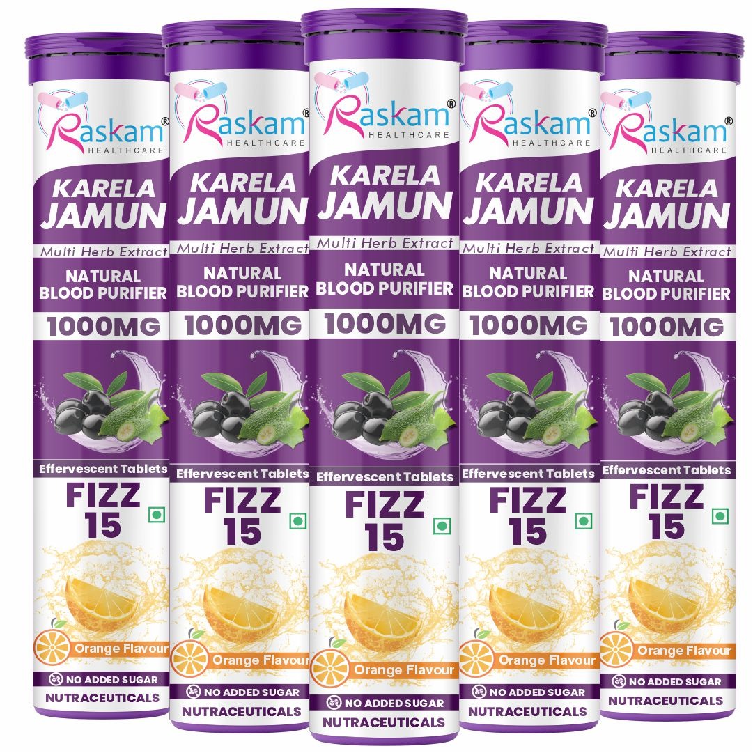Raskam Karela Jamun with Multi Herb Extract Effervescent Tablets | Helps in High Sugar Condition | Promotes Healthy Glucose Metabolism | Diabetes Management  | Boosts Digestive Health | Tangy Orange Flavor 15 Fizz Tablets