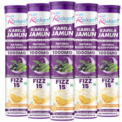Raskam Karela Jamun with Multi Herb Extract Effervescent Tablets | Helps in High Sugar Condition | Promotes Healthy Glucose Metabolism | Diabetes Management  | Boosts Digestive Health | Tangy Orange Flavor 15 Fizz Tablets