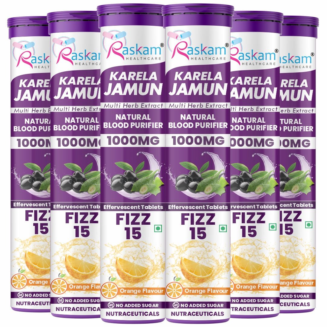 Raskam Karela Jamun with Multi Herb Extract Effervescent Tablets | Helps in High Sugar Condition | Promotes Healthy Glucose Metabolism | Diabetes Management  | Boosts Digestive Health | Tangy Orange Flavor 15 Fizz Tablets