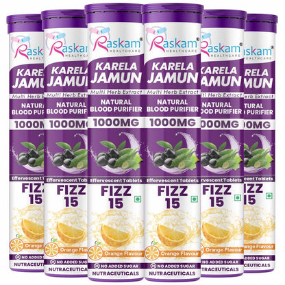 Raskam Karela Jamun with Multi Herb Extract Effervescent Tablets | Helps in High Sugar Condition | Promotes Healthy Glucose Metabolism | Diabetes Management  | Boosts Digestive Health | Tangy Orange Flavor 15 Fizz Tablets