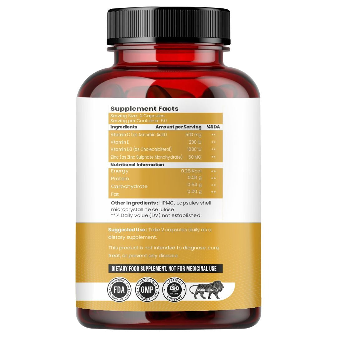Raskam Vita C Plus - 100 Capsules - Antioxidant & Immune Support - Overall Health - Skin Anti-Ageing -Supports Healthy Skin & Joints