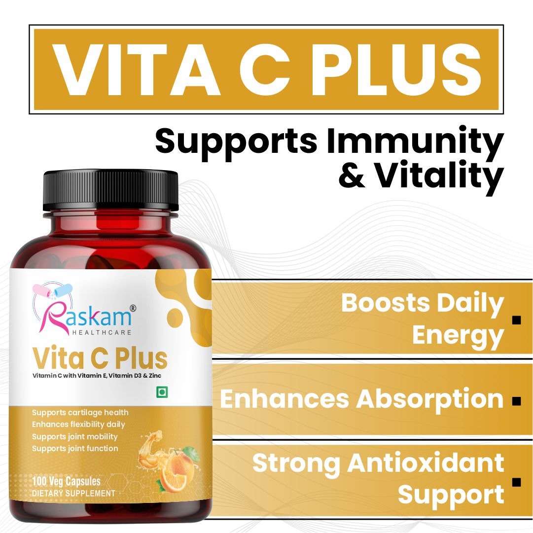 Raskam Vita C Plus - 100 Capsules - Antioxidant & Immune Support - Overall Health - Skin Anti-Ageing -Supports Healthy Skin & Joints