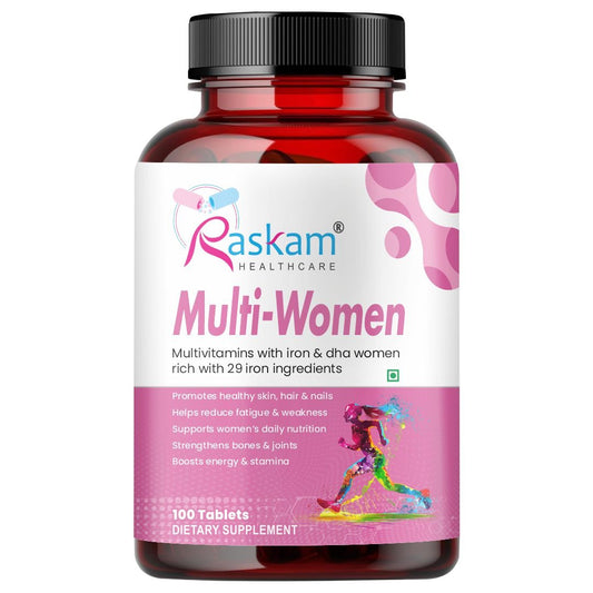 Raskam Multi Women - 100 Tablets-No.1 Multivitamin for Women with Biotin, Vitamin C & 29 vital Nutrients for Overall Health, Radiance, Strong Bones & Immunity