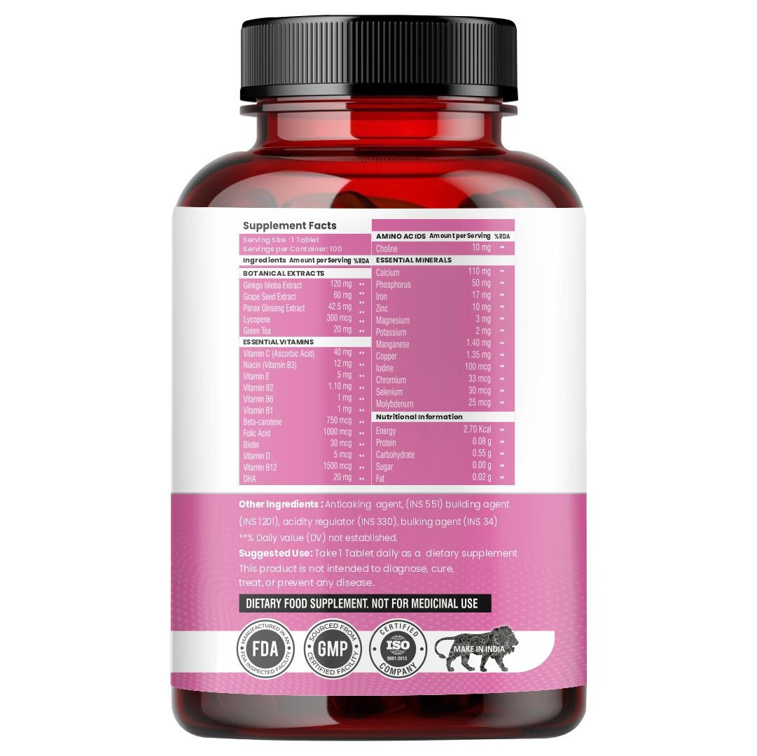 Raskam Multi Women - 100 Tablets-No.1 Multivitamin for Women with Biotin, Vitamin C & 29 vital Nutrients for Overall Health, Radiance, Strong Bones & Immunity