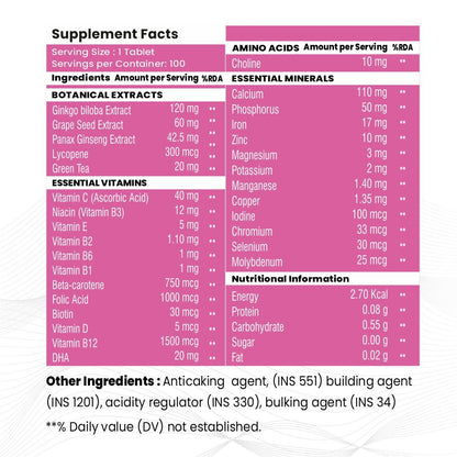 Raskam Multi Women - 100 Tablets-No.1 Multivitamin for Women with Biotin, Vitamin C & 29 vital Nutrients for Overall Health, Radiance, Strong Bones & Immunity