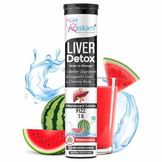 Raskam Liver Detox Effervescent – Plant-Based Detox with 9 Ayurvedic Herbs | Sugar-Free | Refreshing Watermelon Flavor | Drop, Fizz, Sip | Fizz 15 Tablets