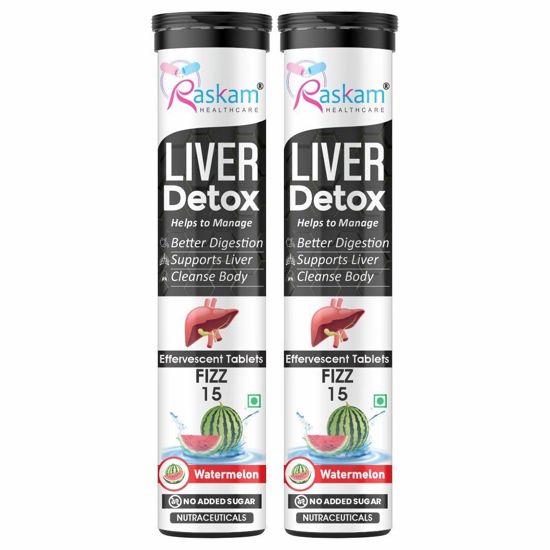 Raskam Liver Detox Effervescent – Plant-Based Detox with 9 Ayurvedic Herbs | Sugar-Free | Refreshing Watermelon Flavor | Drop, Fizz, Sip | Fizz 15 Tablets