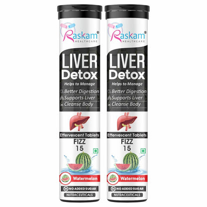 Raskam Liver Detox Effervescent – Plant-Based Detox with 9 Ayurvedic Herbs | Sugar-Free | Refreshing Watermelon Flavor | Drop, Fizz, Sip | Fizz 15 Tablets