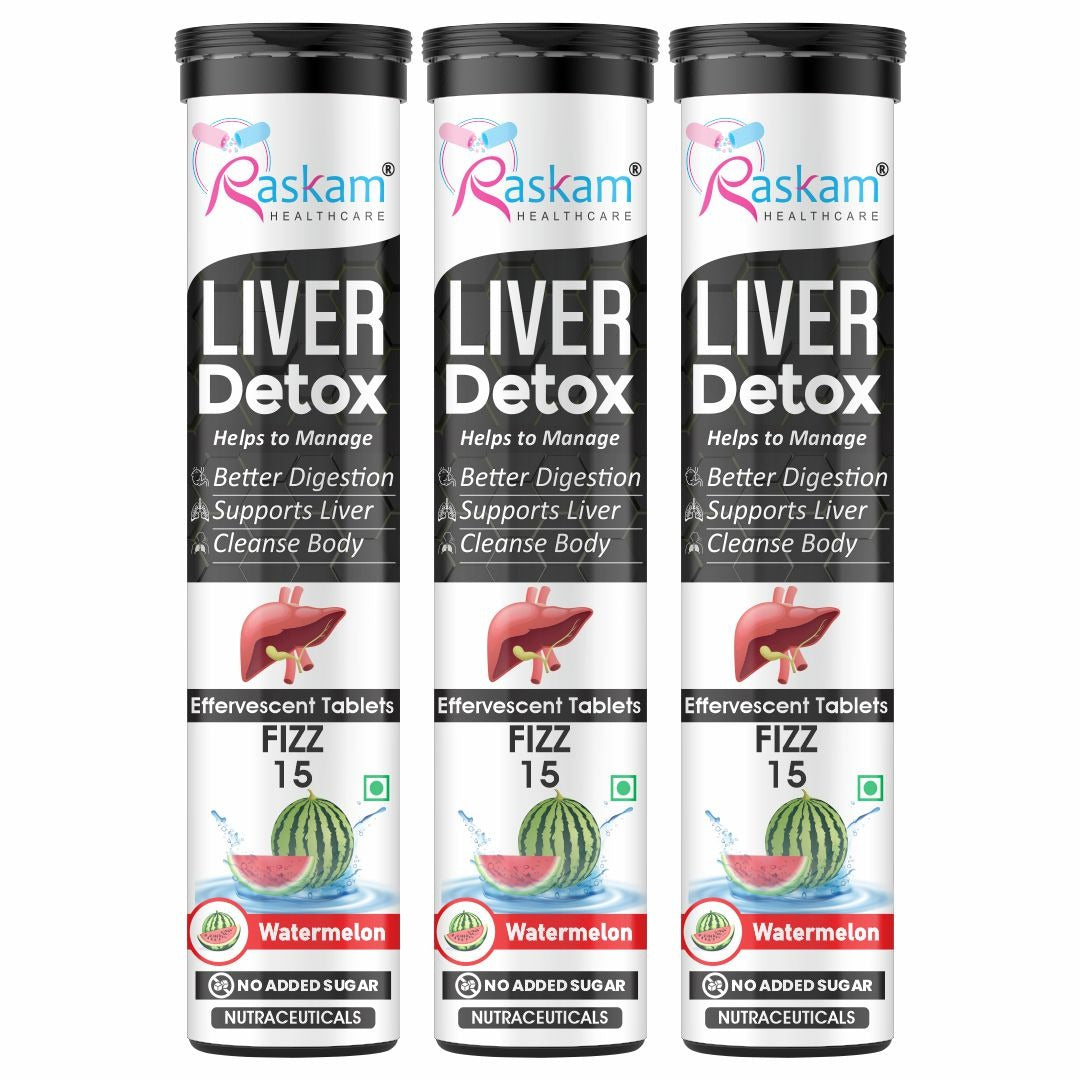 Raskam Liver Detox Effervescent – Plant-Based Detox with 9 Ayurvedic Herbs | Sugar-Free | Refreshing Watermelon Flavor | Drop, Fizz, Sip | Fizz 15 Tablets