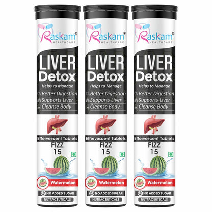 Raskam Liver Detox Effervescent – Plant-Based Detox with 9 Ayurvedic Herbs | Sugar-Free | Refreshing Watermelon Flavor | Drop, Fizz, Sip | Fizz 15 Tablets