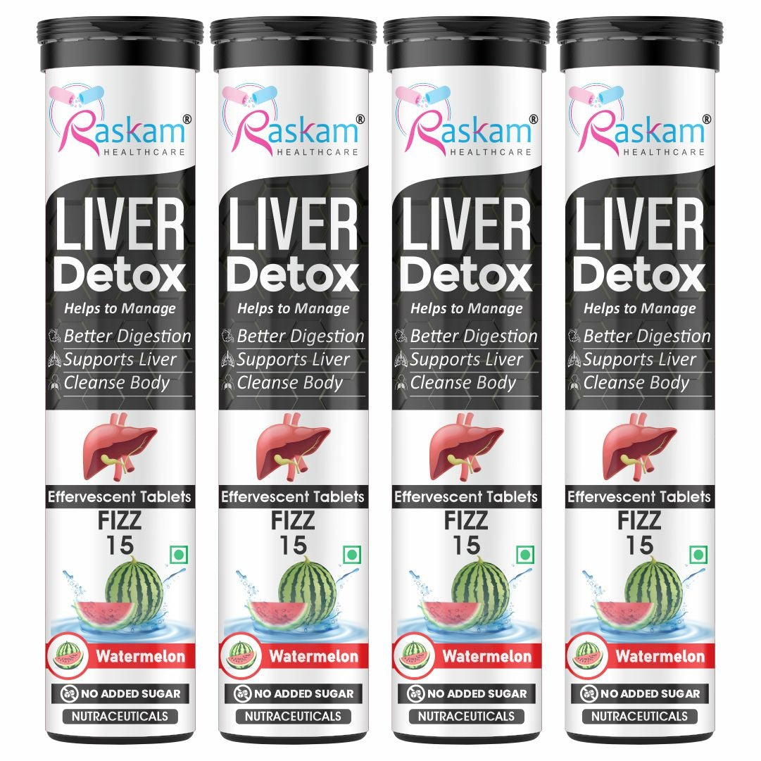 Raskam Liver Detox Effervescent – Plant-Based Detox with 9 Ayurvedic Herbs | Sugar-Free | Refreshing Watermelon Flavor | Drop, Fizz, Sip | Fizz 15 Tablets