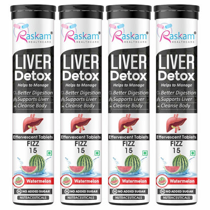 Raskam Liver Detox Effervescent – Plant-Based Detox with 9 Ayurvedic Herbs | Sugar-Free | Refreshing Watermelon Flavor | Drop, Fizz, Sip | Fizz 15 Tablets