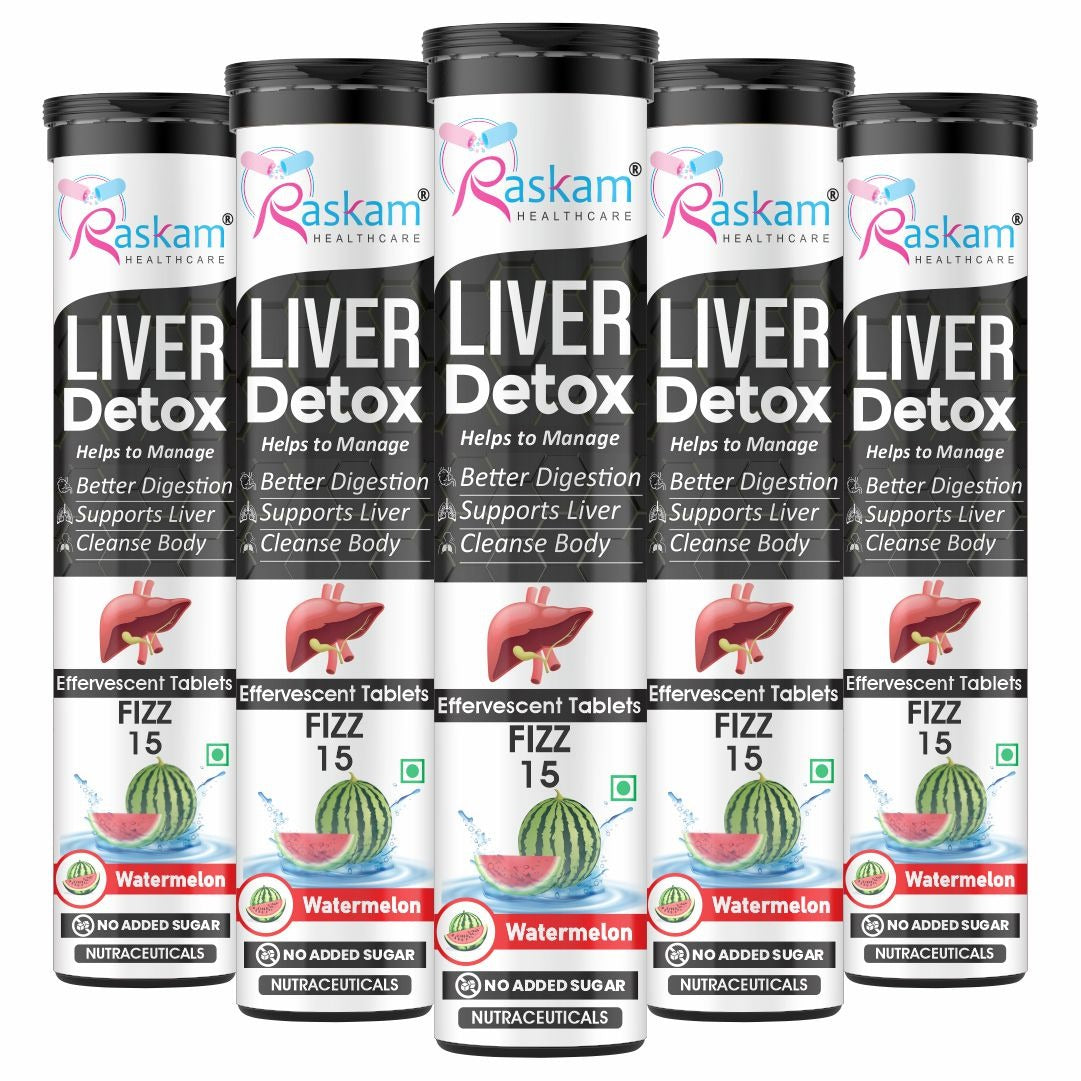 Raskam Liver Detox Effervescent – Plant-Based Detox with 9 Ayurvedic Herbs | Sugar-Free | Refreshing Watermelon Flavor | Drop, Fizz, Sip | Fizz 15 Tablets