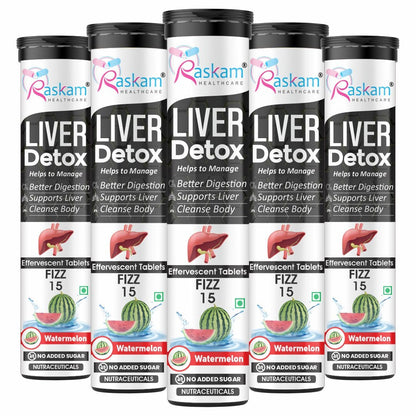 Raskam Liver Detox Effervescent – Plant-Based Detox with 9 Ayurvedic Herbs | Sugar-Free | Refreshing Watermelon Flavor | Drop, Fizz, Sip | Fizz 15 Tablets